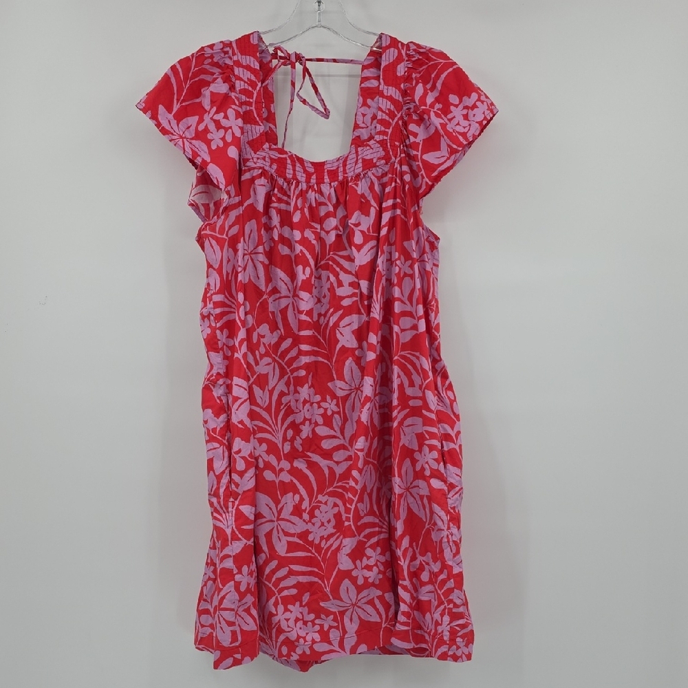 Mersea Voyageur Elegant Red and Pink Floral Mini Dress Size XL